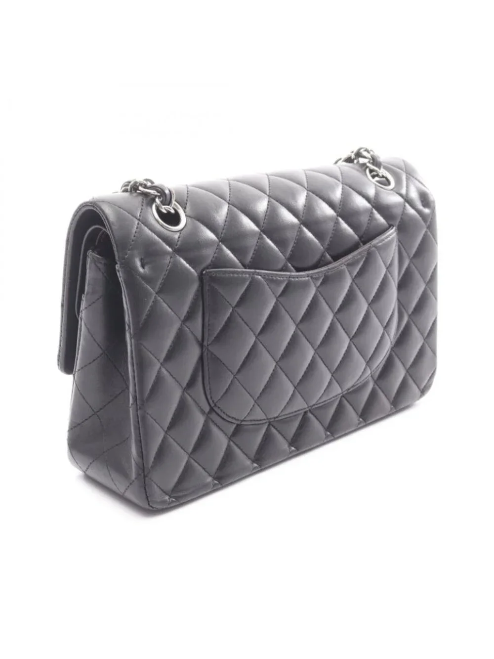 Chanel Shoulder Bag Quilted Double Flap Black Lambskin Chain